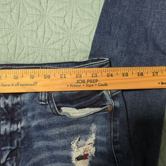 KanCan Jeans Women’s Size 9/28 Skinny Blue Distressed Denim Red Plaid Cotton - Picture 9 of 12